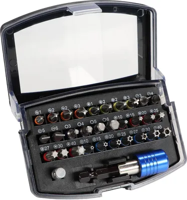 Produktbild von Bitsatz S2 Stahl 32 teilig Box mit Gürtelclip