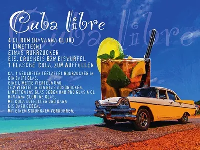 Produktbild von vianmo Holzschild 30x40 cm Cuba Libre Rezept Rum Alkohol