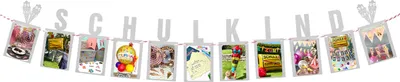Produktbild von Oblique Unique Schulkind Foto Girlande für Jungen und Mädchen mit Platz für eigene Fotos Banner für Schuleinführung Einschulung silber