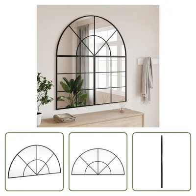 Produktbild von The Living Store Wandspiegel Schwarz 100x50 cm Gewölbt Eisen