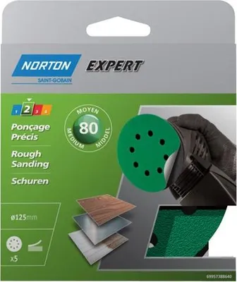 Image de Papier abrasif 125 auto-adhésif grain 80 Blister de 5 - Norton