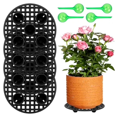 Produktbild von Blumentopfständer mit Drainage-Mesh, 4 Stück, Rundes Gitter mit Bewässerungskugeln, Kunststoffuntersetzer für Innen, Balkon und Garten, 20 cm