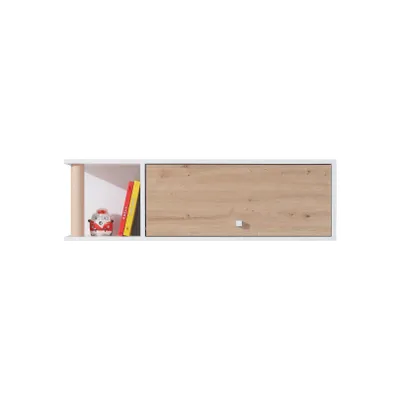 Produktbild von Hängeregal FIGO 125 cm Wandregal mit 1 Tür und mit offene Regale, Bunt - Weiß/Eiche Artisan/Grau
