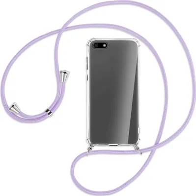 Produktbild von Handykette Backcover-Schutzhülle mit Band (Metall silberfarben) für Huawei Y5 (Prime) 2018 / Honor 7S - violett