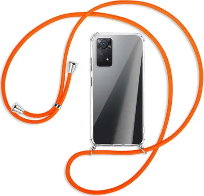 Produktbild von Handykette Backcover-Schutzhülle mit Band (Metall silberfarben) für Xiaomi Redmi Note 11 Pro 4G/5G (EU) - neonorange