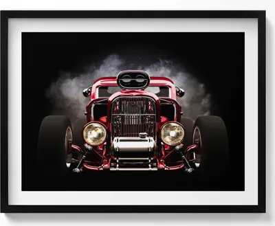 Produktbild von Alter Oldtimer– Wandbild mit Rahmen – Gerahmtes Bild  – Wanddekoration – 80x60 cm –  Schwarz Rahmen