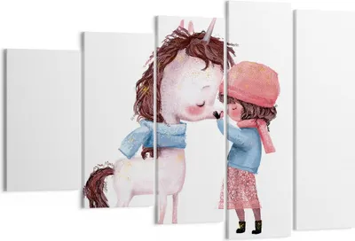 Produktbild von Bild auf Leinwand - Leinwandbild - 5 Teile - Einhorn Mädchen Kinder - 150x100cm - Wand Bild - Wanddeko - Wandbilder - Leinwanddruck - Bilder - Wanddekoration - Leinwand bilder - EG150x100-4733
