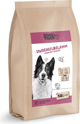 A bag of dog food with a picture of a dog on the front.