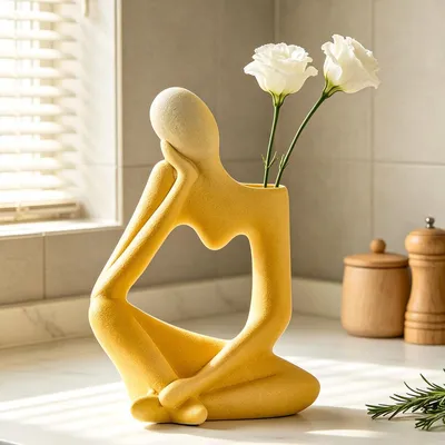 Imagen del producto de Jarrón de cerámica - Amarillo - Estilo vintage para decoración de interiores