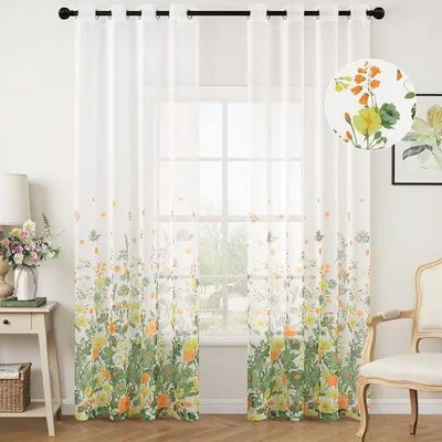 Image de Rideaux à œillets transparents, vert, 140 x 225 cm, lot de 2