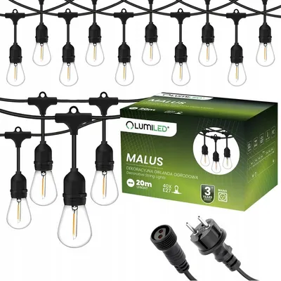 Produktbild von LUMILED rozprávkové svetlá vonkajšie 20 metrov so 40 E27 LED 1W žiarovkou ST45 teplá biela 2700K 230V záhradné vianočné dekorácie terasa rozšíriteľné s napájaním