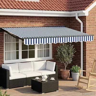 Produktbild von Markise 3,5 x 2 m Manuell Gelenkarmmarkise Balkonmarkise Terrassenmarkise Sonnenschutz Markise Terrasse Wetterfest Balkon Kassettenmarkise Sonnenmarkise