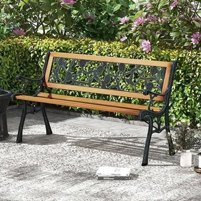 Immagine prodotto di Panca da giardino resistente alle intemperie per due persone, con braccioli e schienale, dimensioni 126x52x74 cm