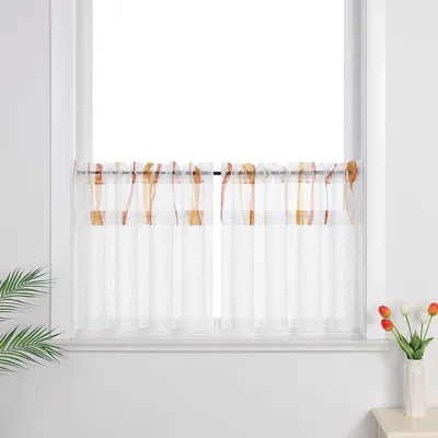 Produktbild von Gardinen im Landhausstil - Weiß - Gardinen-Set - Transparent - Bistrovorhänge - Wohnzimmer - Küchengardinen mit Spitze und Tüll - Orange