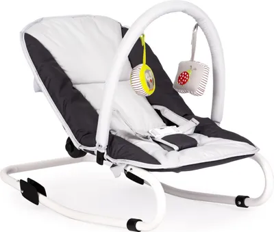 Imagen del producto de Silla mecedora para bebés, plegable, con juguete, color blanco y gris