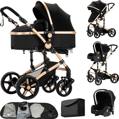 Image de Poussette, fonctionnalité 3 en 1, design pliable, 588-Noir et or
