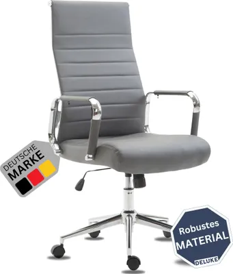 Produktbild von DELUKE® Bürostuhl Ergonomisch SONOD Schreibtischstuhl mit Rollen | Höhenverstellbarer Drehstuhl, Arbeitsstuhl mit Armlehne | Chefsessel, Computerstuhl 135 kg | Grau