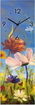 Produktbild von ARTland Glas Wanduhr Quarzuhr - schwarzer Zeiger Wildblumenwiese blauer Himmel Größe: 20x60 cm