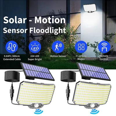 Immagine prodotto di Lampada solare - Illuminazione esterna a LED - Confezione da 2 - Sensore di movimento - Telecomando - 3 modalità di illuminazione - Resistente all'acqua (IP65) - Ideale per garage e giardino