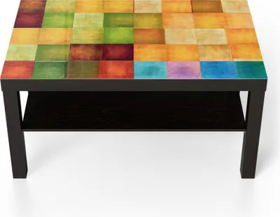 Produktbild von DEQORI Couchtisch 90x55 cm Schwarz 'Bunte Farbquadrate' Glas Beistelltisch