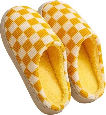 Produktbild von Damen Herren Hausschuhe Slipper Pantoffeln Gitter Muster DinDon Gelb Gr.36/37