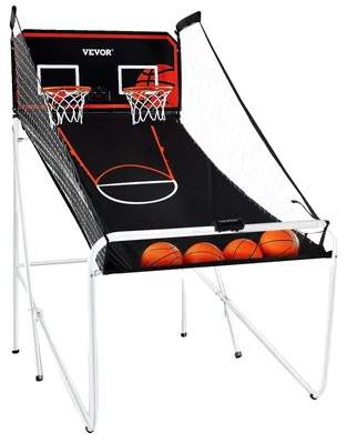 Produktbild von VEVOR Faltbares Basketball-Automatenspiel, 2-Spieler Indoor-Basketballspiel, Heim-Dualshot-Sport mit 4 Bällen, 8 Spielmodi, elektronischer Punktestand und Luftpumpe, für Kinder, Erwachsene (Schwarz & Weiß), 1 Zoll