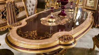 Immagine prodotto di Elegante set da pranzo in legno beige da 7 pezzi con dettagli in vetro