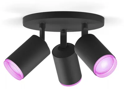 Produktbild von Philips Hue White and Color ambiance Fugato 3er-Spot, Bluetooth/Zigbee, Schwarz, LED, Metall, GU10, Multi