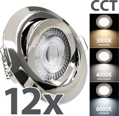 Produktbild von 12x LED Einbaustrahler LUMIRA-CH Ultra Slim 5W, CCT ( zwischen 3000K, 4000K und 6000K), Chrom