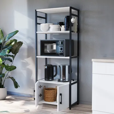 Obrázek produktu pro Kuchyňský regál "Arhuni" se 2 dvířky a 5 háčky 139 x 56 x 30 cm Bílý