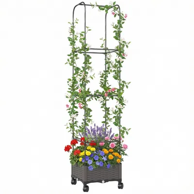 Produktbild von Fioriera Rialzata con Traliccio da 185 cm, Fori di Drenaggio e 4 Rotelle, en Metallo Rivestito en PE e PP, Nero