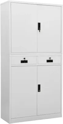 Imagen del producto de Armario de oficina en gris claro, de 90x40x180 cm, archivador de acero con cerradura, armario metálico con 3 estantes ajustables y 2 cajones, armario de almacenamiento para oficina y teletrabajo