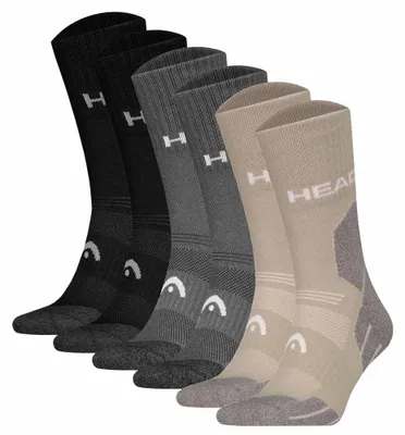 Produktbild von HEAD Uni Wandersocken, 6er Pack - Hiking All Climates Crew, Sportsocken, Logo Schwarz/Grau/Taupe 35-38