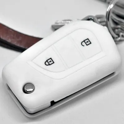 Produktbild von Auto Schlüssel Hülle Silikon Schutz Cover Weiß kompatibel mit Toyota Aygo Citroen C1 Peugeot 108 2 Tasten Klappschlüssel