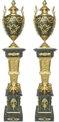 Immagine prodotto di Casa Padrino Vasi decorativi barocchi in porcellana con colonne in marmo verde/oro 30 x 30 x h. 180 cm - Nobile e magnifico