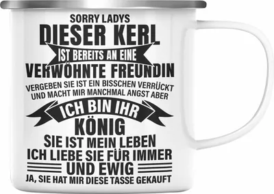 Produktbild von Trendation - Valentinstag Geschenk Emaille Tasse für Ihn von Freundin Geschenkidee Spruch Süß Liebe Jahrestag Geschenke Verrückte Freundin (Silber)