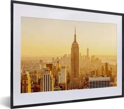 Produktbild von MuchoWow® MuchoWow® Gerahmtes Poster Goldener Sonnenuntergang am Empire State Building in New York 40x30 cm - Poster mit zchwarzem Bilderrahmen - Bilderrahmen - Poster im Rahmen