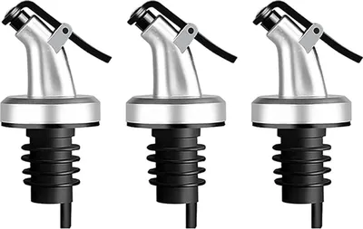 Image de Becs verseurs pour bouteilles Argent Mat avec bouchon en plastique en set de 3 pièces