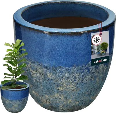 Immagine prodotto di KOTARBAU® Vaso da fiori Altezza 26 cm ⌀ 30 cm Vaso da fiori Blu scuro Vetroceramica Vaso da fiori resistente al gelo Coprivaso per esterni Vaso da fiori per interni ed esterni Vaso da fiori per interni ed esterni