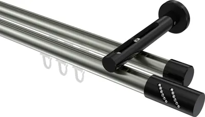 Produktbild von Interdeco Innenlaufstange / Gardinenstange mit Innenlauf Edelstahl-Optik / Schwarz, Typ Siteno Zoena (Glitzerzylinder), 20 mm Ø 2-läufig, 160 cm