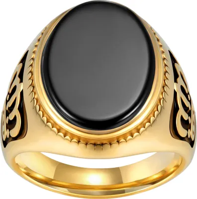 Produktbild von Karisma Männer Edestahl 316L Gold Krone Herrenring - Agate Achat Schwarzer Stein - RHC99-Größe 65