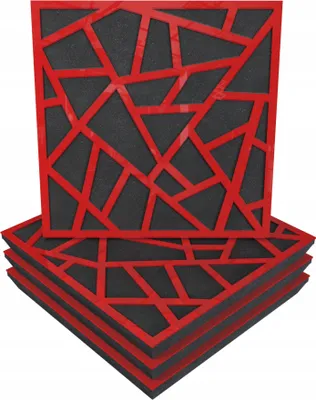 Zdjęcie produktu dla 4 akustyczne panele ścienne z zestawem montażowym | "SKYROSS" 50x50x5cm | pochłanianie i rozpraszanie | kolor: czerwony błyszczący plastik