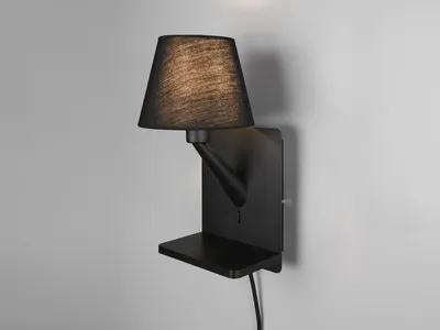 Produktbild von LED Innen Wandleuchte Schwarz mit Stecker, Schalter und Ladefunktion, Höhe 31cm