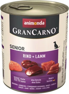 Obrázok produktu pre animonda GranCarno beef + lamb, Senior, Hovädzie mäso, Jahňacie, 800 g, Neobsahuje sóju