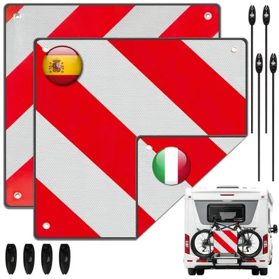 Immagine prodotto di Riflettori, 2 pezzi, 50 x 50 cm, cartello di avvertimento, per rimorchi posteriori, rosso e bianco