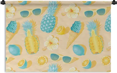 Produktbild von MuchoWow® Wandteppich Wandbehang Sommer - Muster - Gelb 120x80 cm Tapisserie Dekoration Wandtuch - Wanddekorationen - Wandtücher