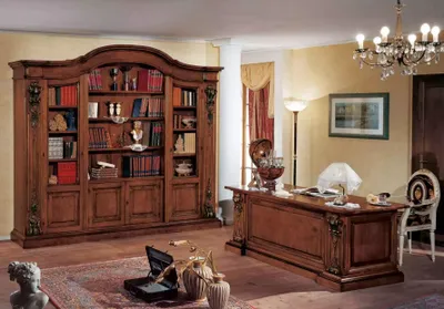 Image de Meubles de bureau classiques bruns en bois massif Bureau Bibliothèque Armoires