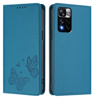 Obrázek produktu pro Kožené pouzdro pro Xiaomi Redmi Note 11 Pro+ 5G, motýlí ražbou, peněženkové flip pouzdro se stojánkem Modrá