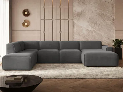 Produktbild von GrainGold Ecksofa U-Form Links Belluno - Ecksofa mit Schlaffunktion, Bettkasten - Moderne Ecksofa, Wohnzimmer Sofa - Eckcouch Dunkelgrau (Castel 93)
