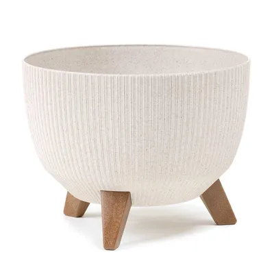 Produktbild von HowHomely Blumentopf Rund 23 cm Höhe, ECO Pflanzkübel mit Beinen, Weiß Übertopf für garten balkon